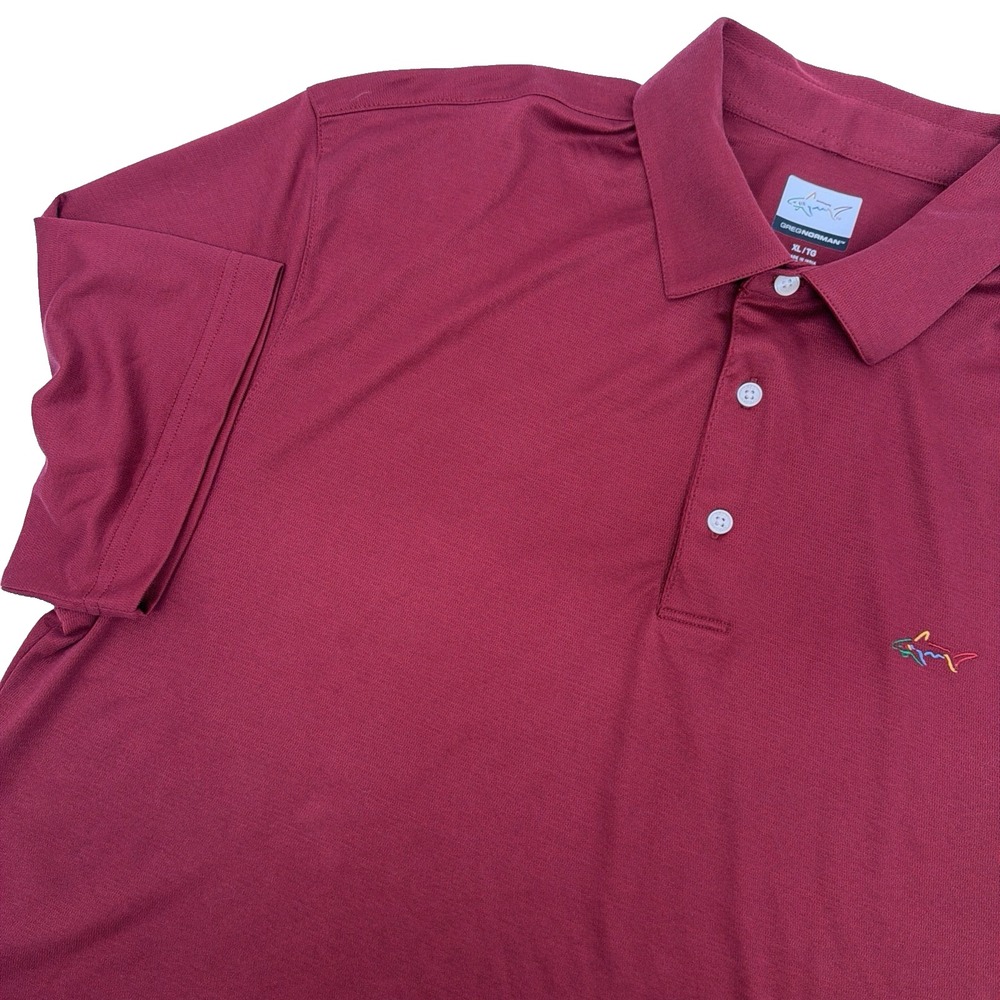 Greg Norman Play Dry Mens Golf Polo Shirt XL Burgundy Shark Logo